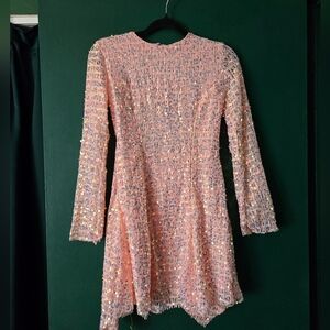 Pink Sequin Long Sleeve Dress